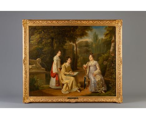 Title: Jean-Baptiste Borrilli (1776-1823): A young portraitist in a park, oil on canvas Description: Dimensions:  Work: 92 x 