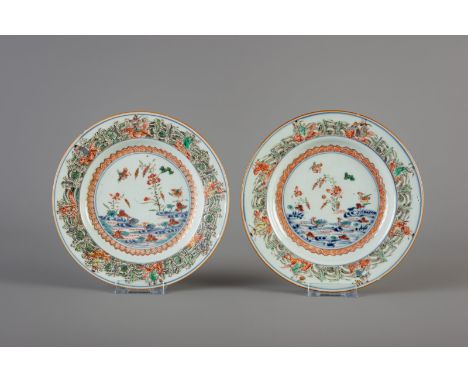 Title: A pair of Chinese famille verte doucai plates with immortals and mandarin ducks, Kangxi Description: Dimensions:  Dia.