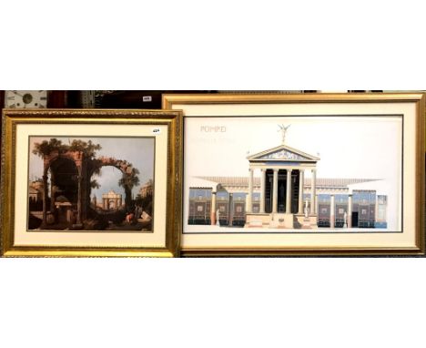 Two gilt framed architectural prints, 70cm x 58cm and 103cm x 63cm.