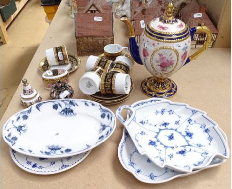 A Faberge Collection teapot, height 22cm, Limoges coffee cans and saucers, Copenhagen dishes, trinket boxes etc 