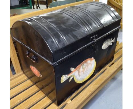 A Victorian painted metal dome-top trunk 