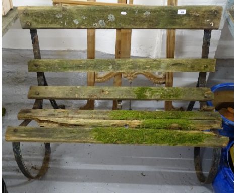 A Victorian scrolled wrought-iron garden bench with slatted seat, W100cm 