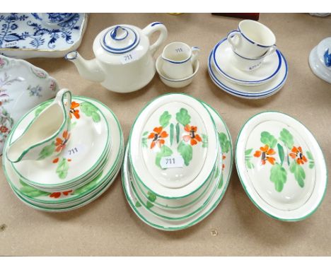 1930s Hancock's painted child's dinner service, and a blue rimmed child's tea set 