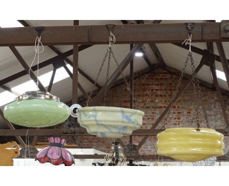 3 various Vintage glass ceiling light shades, largest 29cm across 