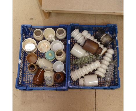 Vintage printed stoneware pots, door handles etc 