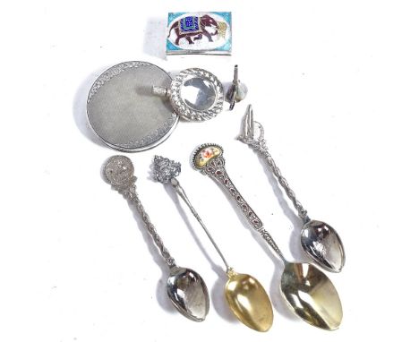 A .925 sterling silver engine turned compact, marked to the side, a 925 hallmarked miniature silver funnel, a 925 hallmarked 