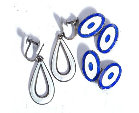 A pair of silver blue and white enamel cufflinks, by Deakin &amp; Francis Ltd, Birmingham 1987, and a pair of silver and whit