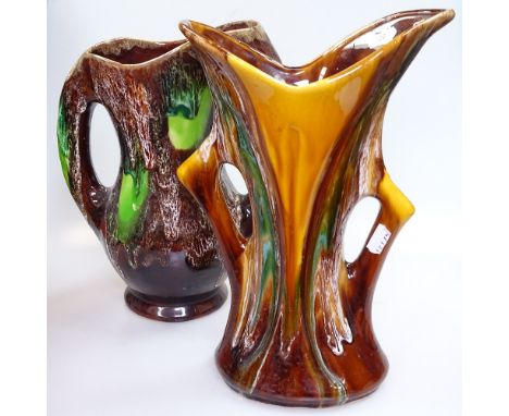 2 Vintage Continental drip glaze vases, tallest 30cm 