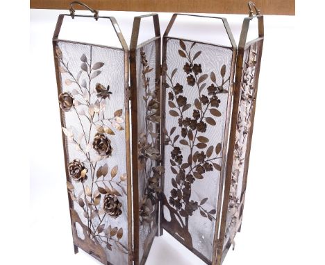 A Vintage gilt-brass 4-fold fire screen, height 92cm 