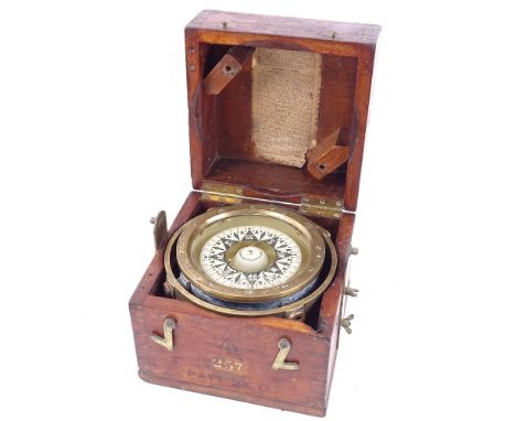 A 19th century Royal Navy E Dent &amp; Co liquid azimuth ship's binnacle compass, military issue with British broad arrow, no