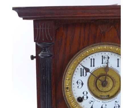 A 19th century oak-cased 8-day alarm mantel clock, by Fattorini &amp; Sons of Bradford, case height 34cm 