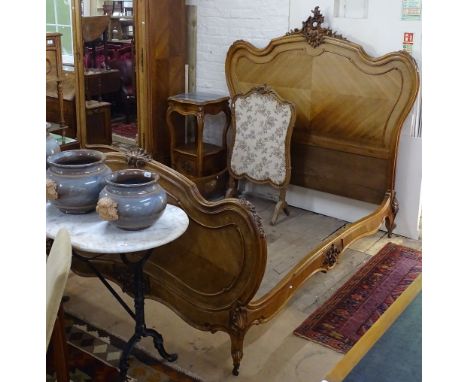 A French walnut 3-piece bedroom suite, comprising of a single mirror-door wardrobe, marble-top bedside cupboard, and a double