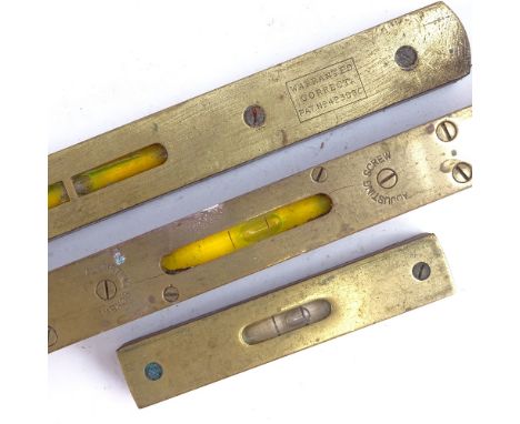 3 Vintage brass-mounted spirit levels, maker's include William Marples and Wilson Lovatt, largest length 25.5cm (3) 