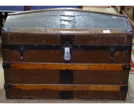 A Victorian dome-top slatted and steelbound travelling trunk, W76cm 