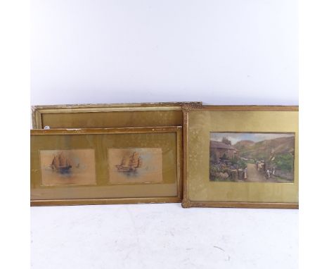 Ernest R Harington Watercolour coastal view &amp; 2 others by a different hand 
