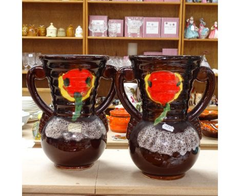 A pair of Vintage Poet-Laval vases with stylised decoration, 25.5cm 