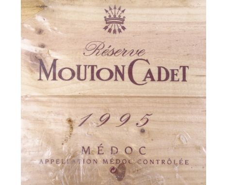 6 bottles of Baron Philippe de Rothschild Reserve Mouton Cadet 1995 Medoc Bordeaux red wine, in original wood sealed case 