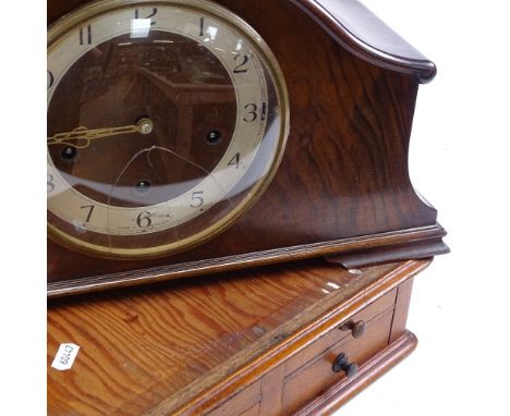 A watchmaker's table-top chest of drawers, with various buffing, polishing and grinding attachments, and a Vintage dome-top m