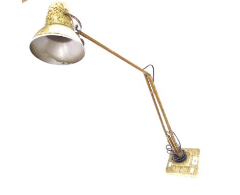 A Vintage Herbert Terry mottled cream painted and gilded anglepoise desk lamp, extended height 90cm 