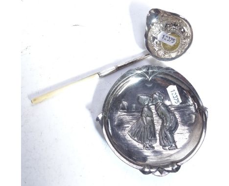 A Georgian silver toddy ladle with inset coin and ivory handle, and a WMF Art Nouveau dish (2) 