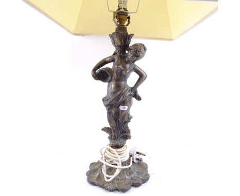 An Art Nouveau style brass girl with flowers table lamp, height excluding fitting 44cm 