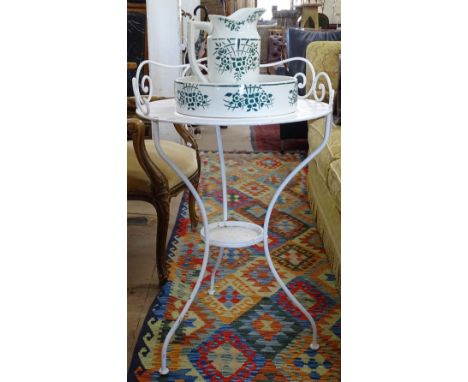 A campaign style painted metal washstand, together with a French wash jug and basin 