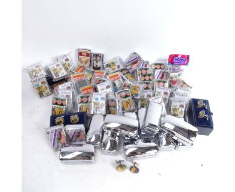 A large quantity chrome plate Japanese petrol lighters, and boxed Worldwide Company cufflinks 