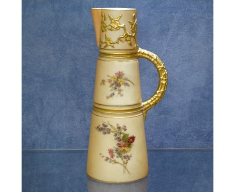A Royal Worcester peach ground jug, no. 1047, with painted and gilded floral sprays, 22cm 
