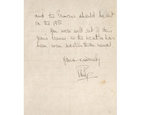 * Philip (Prince, 1921-2021), Duke of Edinburgh. Autograph Letter Signed, ‘Philip’, no place, 9 March, no year, c. 1970, to M