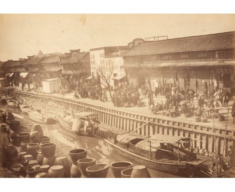 * China. Rickshaw Square, Outside the New North Gate, Shanghai (part of the bridge over to the gate is in the foreground), by