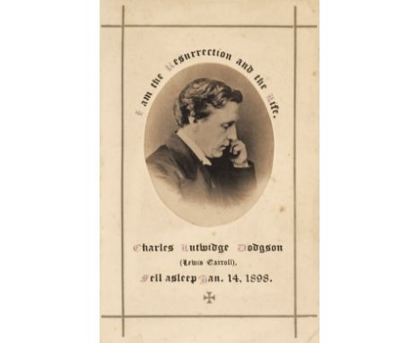 * Carroll (Lewis, 1832-1898). Photographic Memorial Card, 1898, printed memorial card in black letter, ‘I am the Resurrection