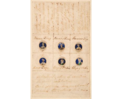 * Indian Mutiny. A framed display of hand-painted button miniatures of 6 Indian leaders who escaped execution after the India