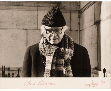 * Newson (George, 1932-2024). Signed Portrait of the French composer Olivier Messiaen (1908-1992), Paris, [1984], vintage gel