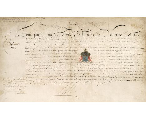 * Louis XIV (1638-1715), King of France, 1643-1715. Document Signed, ‘Louis’, Versailles, 15 February 1671, manuscript on vel