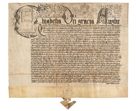 * Elizabeth I (1533-1603), Queen of England and Ireland. Exemplification of a fine, 31 May 1583, manuscript in Latin, on vell