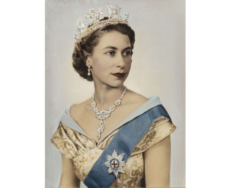 * Wilding (Dorothy, 1893-1976). Portrait of Queen Elizabeth II, 1952, vintage hand-coloured silver bromide print, showing the