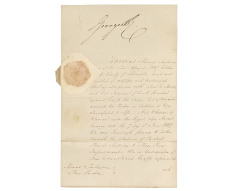 * George IV (1762-1830), King of the United Kingdom 1820-1830. Document Signed, ‘George R’, St James, 7 April 1829, manuscrip
