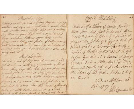 Irish Manuscript Receipts Book. A manuscript receipts book kept by Mary Sproule, [Athlone, Westmeath, Ireland], c. 1787-1816,