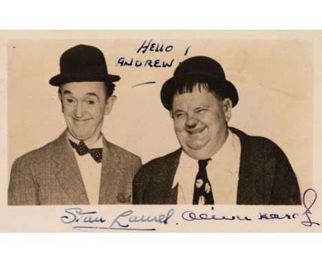 * Laurel (Stan, 1890-1965) &amp; Hardy (Oliver, 1892-1957), English and American film comedians. A vintage signed and inscrib