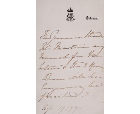 * Victoria (1819-1901), Queen of the United Kingdom of Great Britain &amp; Ireland. Autograph Letter in the third person, Osb
