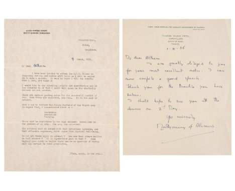 * Montgomery (Bernard Law, 1887-1976), 1st Viscount Montgomery of Alamein, British army officer. Typed Letter &amp; two Autog