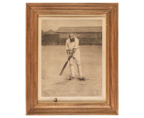 * Grace (William Gilbert, 1848-1915), English cricketer. Portrait of W. G. Grace with cricket bat and cap standing with bat s