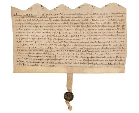 * Essex - Manuden. Manuscript indenture between William of Steretforde, (Stortford) Prior of the monastery of Thremhale and J