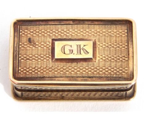George IV silver gilt vinaigrette by Nathaniel Mills, of typical form with engine turned decoration with raised cartouche to 