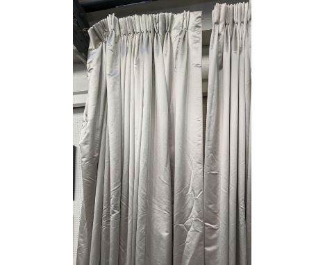CURTAINS, two, plain silver lined and interlined, 290cm drop x 120cm gathered. (2) 