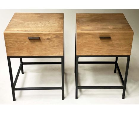 ROUGH LIVING LAMP TABLES, a pair, each with drawer  40cm x 40cm x 58cm H. (2) 