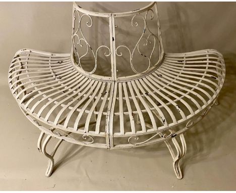 ARCHITECTURAL GARDEN TREE BENCH, 78cm x 151cm x 75cm, aged metal. 