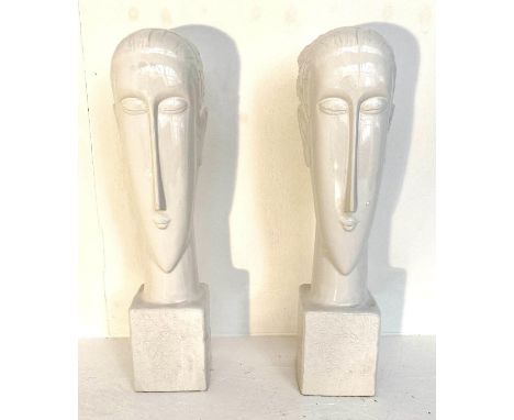 CONTEMPORARY SCHOOL SCULPTURAL BUSTS, a pair, 60cm H, ceramic. (2) 