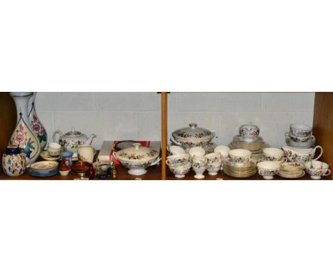 A Wedgwood Hathaway rose pattern dinner, tea and part coffee service; and a quantity of decorative china (two shelves)