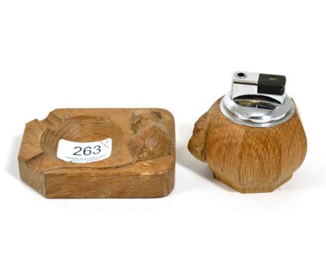 A Robert ''Mouseman'' Thompson octagonal table lighter and an ashtray